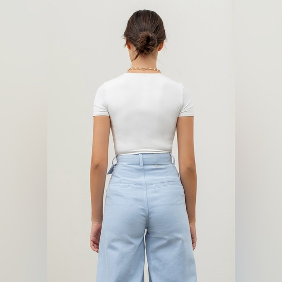 The Workshop Crew Neck Short Sleeve Bodysuit In White - Picture 2 of 2